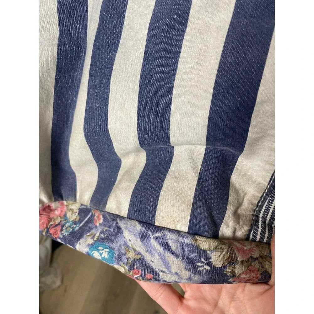 Unionbay Vintage 90s Y2K Floral Stripe Canvas Tote Bag Blue White Mixed Media